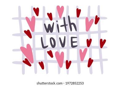 Valentine's day, congratulations on postcards, hand drawn sketch with hearts and the inscription. Lines and doodles on background, text - Happy Valentine's Day. Vector design illustration for print