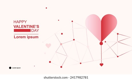 Valentine's Day Connection Dots Concept Web Banner with Abstract Social Network Heart Background