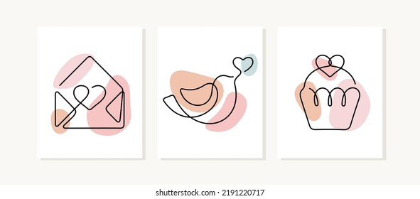 Valentine's Day continuous line posters.