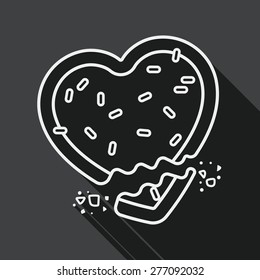 Valentine's Day cookie flat icon with long shadow, line icon