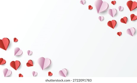 Fondo del espacio de copia del día de San Valentín con corazones cortados en papel. Ilustración vectorial.