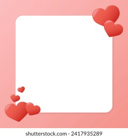 Valentines Day copy space for text. Cute hearts frame. Vector illustration. Love symbols and square white background for Valentines designs, social media posts.