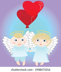Día de San Valentín, un par de ángeles, amantes, ilustración vectorial