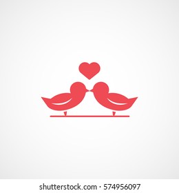 Valentines Day Couple Birds With Heart Red Flat Icon On White Background
