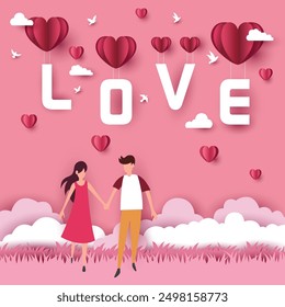 Valentine's Day couple cartoon Valentine's Day Couple Vector Illustration, Heart Shape, Love. Papercut Valentine's Day Heart Shaped Couple Vector Illustration.
