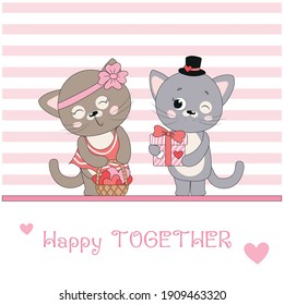 Valentine's Day. A couple of cats in love.