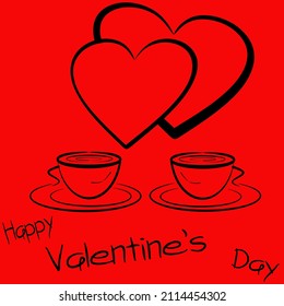 Valentine's Day Couple Coffee. Romantic love dating icon with two coffee cups. Vector illustration