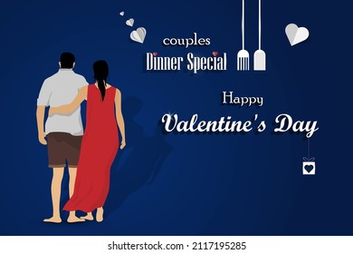 Valentine's Day couple dinner special banner poster template vector illustration.