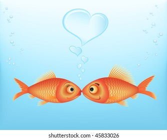 Valentine's Day. Couple of fish letting out bubble of heart. It's a vector image, add, change or remove details.