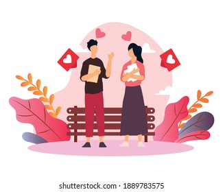 valentine's day couple flat background illustration