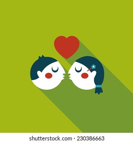Valentine's day couple flat icon with long shadow,eps10