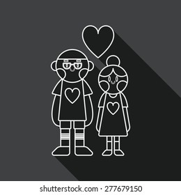 Valentine's day couple flat icon with long shadow, line icon
