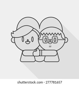 Valentine's day couple flat icon with long shadow, line icon