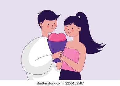 valentine's day couple flat vector illustration in cartoon style