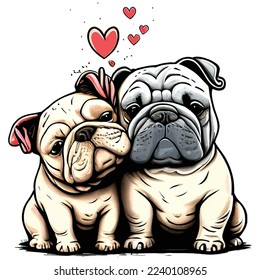 Valentine's day couple french bulldogs in love. You are my all illustration.