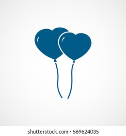 Valentines Day Couple Heart Balloons Blue Flat Icon On White Background