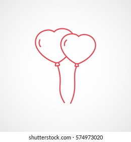 Valentines Day Couple Heart Balloons Red Line Icon On White Background