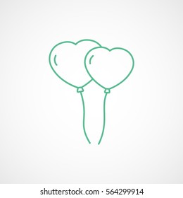 Valentines Day Couple Hearts Balloons Green Line Icon On White Background