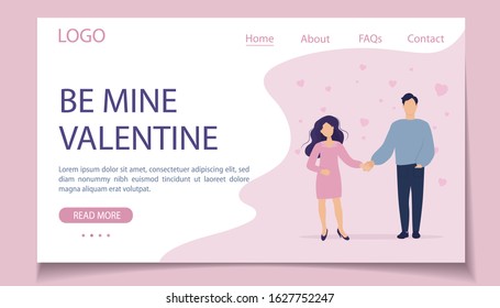 Valentine's day with couple hugging. Landing page design template, vector illustration in flat style