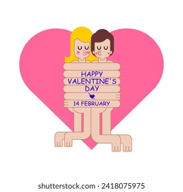 Valentine's Day Couple hugs with long arms. Lovers with long arms. Hugs from loved ones. 