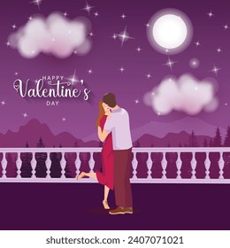 Valentine's Day Couple Kissing Each Other With Beautiful Background and Clouds 
