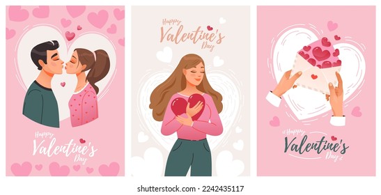 Valentine's day. A couple in love, love, hugs, a love message. Vector postcards, posters, invitations. February 14. Vector illustration