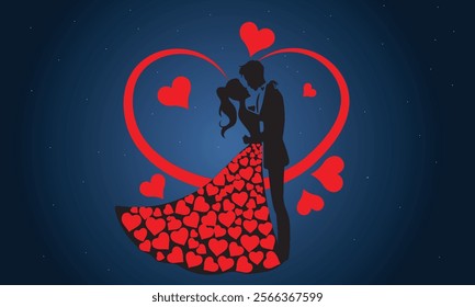 Valentine's day. A couple in love hugs and kisses. February 14. Cute cartoon vector illustration