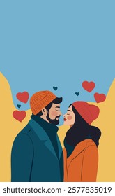 Valentine's Day. Couple in love man and woman on the background of hearts. Bright vector illustration with space for text. For love sites, invitations, dating apps, posters, banners