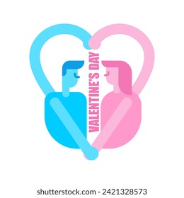 Valentine's day Couple of lovers holding hands. Hands in shape of heart. February 14 illustration. Love concept postcard