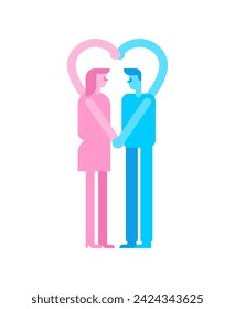 Valentine's day Couple of lovers holding hands. Hands in shape of heart. February 14 illustration. Love concept postcard