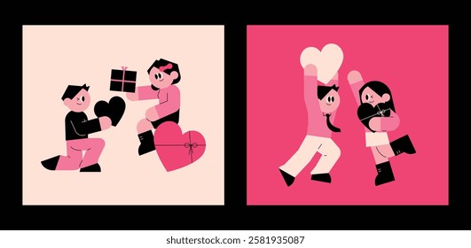 Valentine's Day Couple. loving couple. Propose. Flat style illustration.