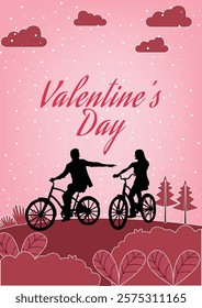 Valentine's day couple on a bike ride pink background