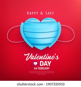 Valentine's Day and COVID-19 with Symbol of heart from medical mask on red background. COVID-19 Corona virus outbreaking and Love for Valentine's day. Vector illustration eps 10