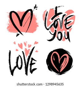 Valentines Day creative artistic hand drawn cards set. Vector illustration. Wedding, love, romantic template