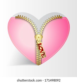 Valentines Day creative greeting card with heart with zipper