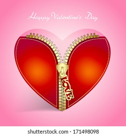 Valentines Day creative greeting card with heart with zipper