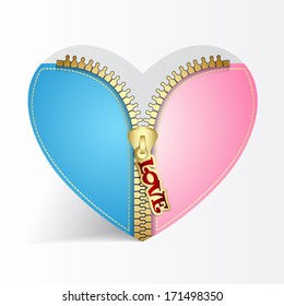 Valentines Day creative greeting card with heart with zipper