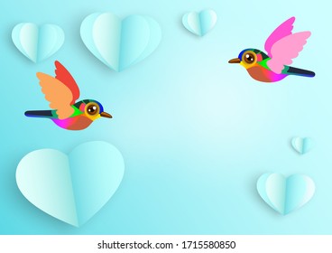 Valentine's Day, Creative paper cut heart decorated glossy Blue background