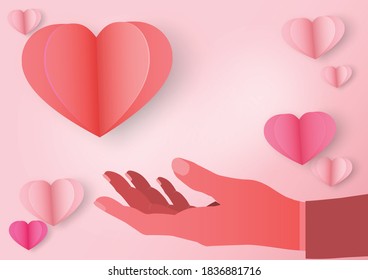 Valentine's Day, Creative paper cut heart decorated glossy pink background
