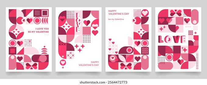 Valentine's Day creative poster, greeting card, label, sale promotion, cover, templates, background in modern geometric style Set. Romantic abstract geometric background collection.Vector illustration