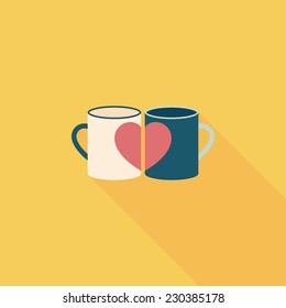 Valentine's day cup flat icon with long shadow,eps10