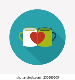 Valentine's day cup flat icon with long shadow,eps10