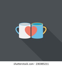 Valentine's day cup flat icon with long shadow,eps10