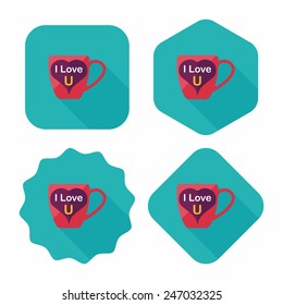 Valentine's day cup flat icon with long shadow,eps10
