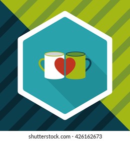 Valentine's day cup flat icon with long shadow,eps10
