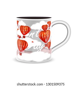 Valentine's day with cup greeting card, banner, poster, flyer template. Logo with sample text. Cafe menu, advertisement. Vector illustration. - Vector