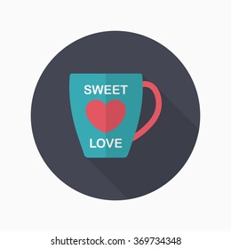 Valentine's day cup icon, Vector flat long shadow design.Fall in love