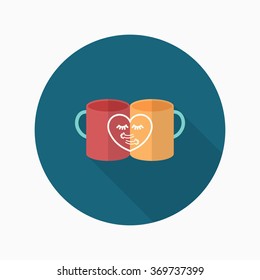 Valentine's day cup icon , Vector flat long shadow design.Fall in love