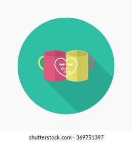 Valentine's day cup icon , Vector flat long shadow design.Fall in love