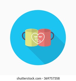 Valentine's day cup icon , Vector flat long shadow design.Fall in love